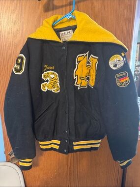 DeLong Black & Yellow Varsity Jacket with Patches